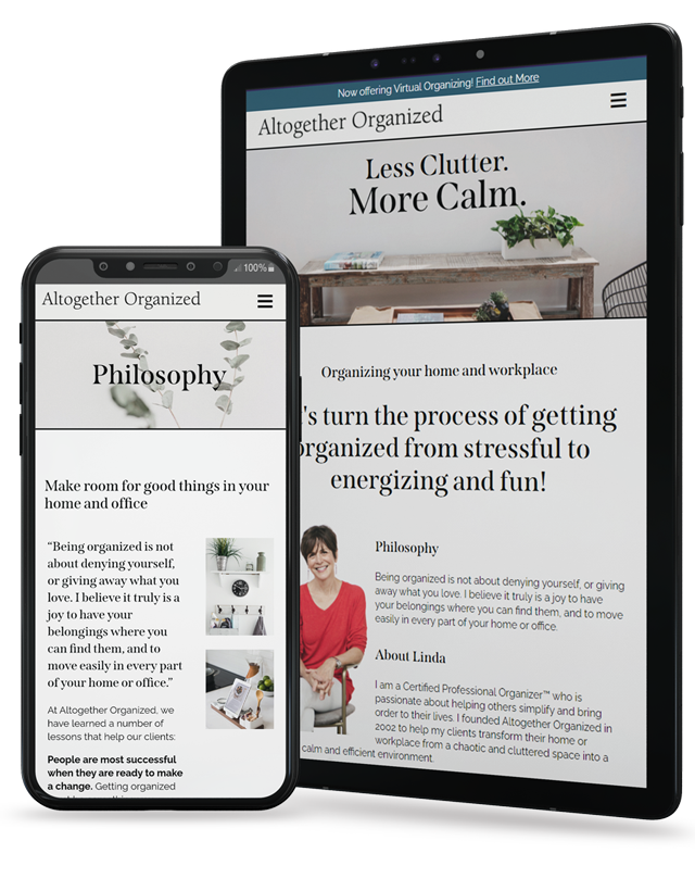 Altogether Organized home page displayed on iPad and iPhone screens