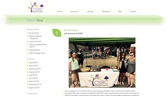 screenshot of Chicago Speech and Reading blog post